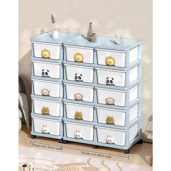 Tileon Organizational Storage, Double Row Drawer Storage Rack with 8-Drawers and 4-Layer, Flexible Mobility w/Wheels in White