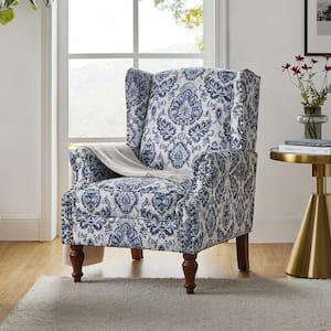 Gille Traditional Navy Upholstered Wingback Accent Chair with Spindle Legs