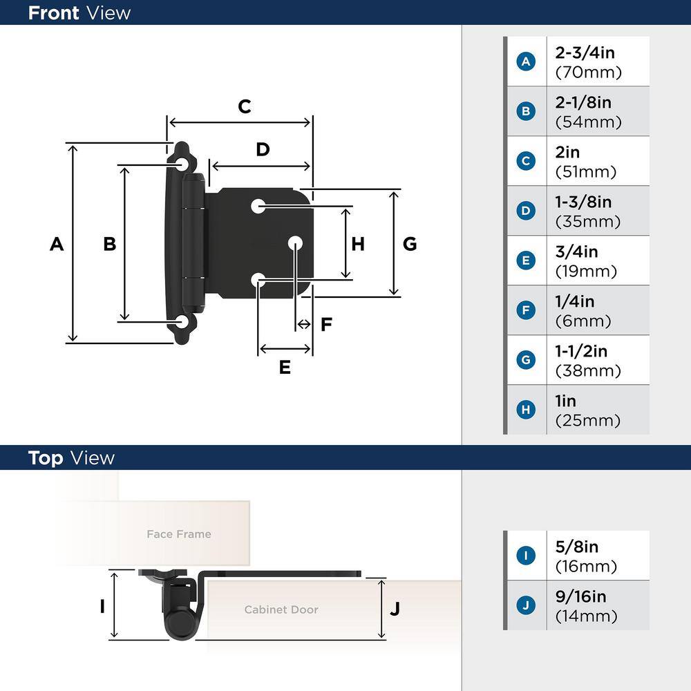 Matte Black Variable Overlay Self-Closing Cabinet Hinges