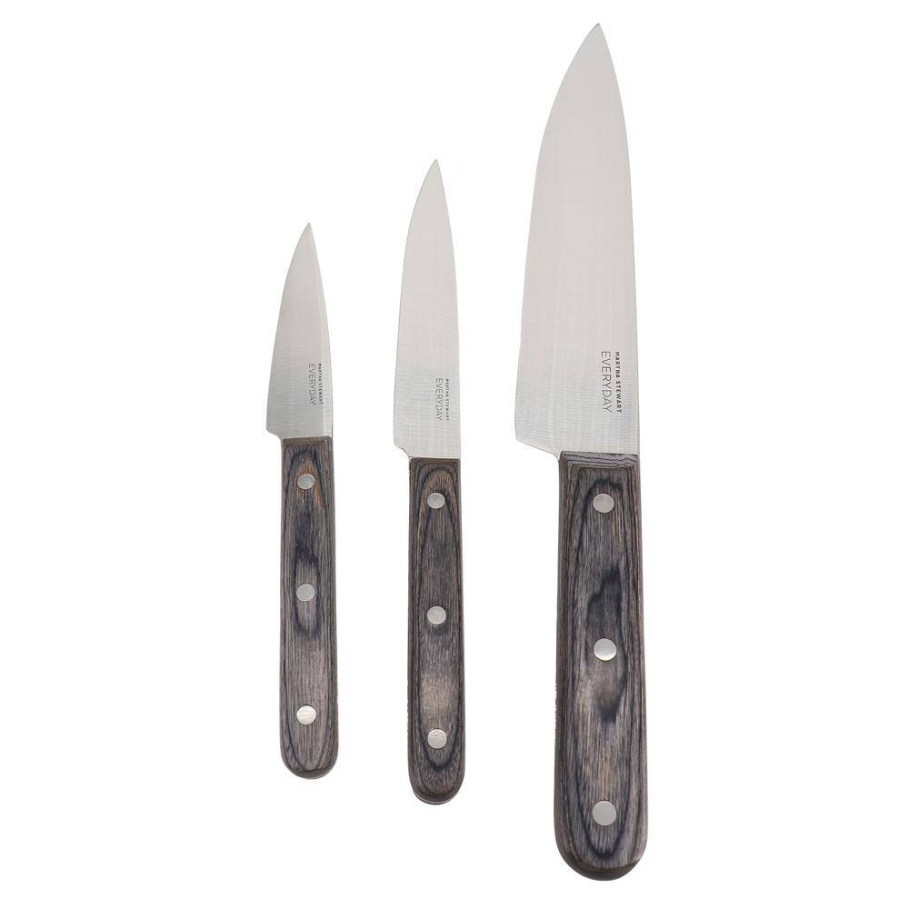 Dark Grey High-Carbon Steel 3-Piece Knife Set with Wood Handles