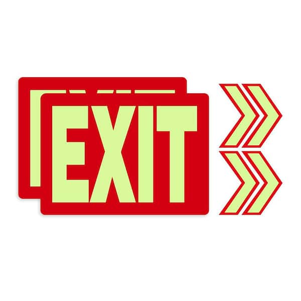 10x7 Photoluminescent Vinyl Emergency Exit Sign Stickers Glow in the Dark with Arrows 2 Pack