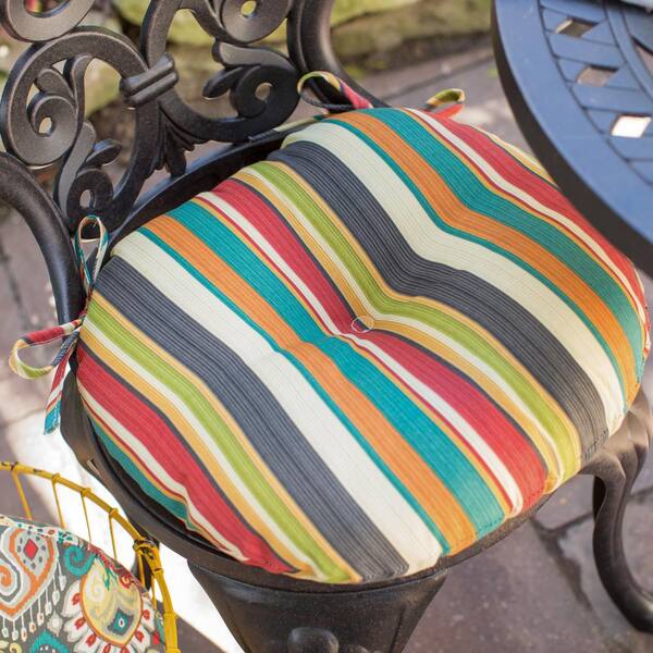 Sunnydaze Outdoor Round Bistro Seat Cushion - Earth Tone Stripes