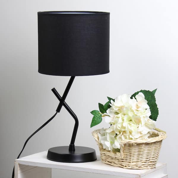 17.13 in. Abstract Metal Table Lamp, Black Base w/Drum Shade for Bedroom or Side Tables