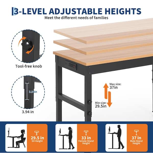 PioneerWorks 60 in. W x 24 in. D Adjustable Height Workbench Table