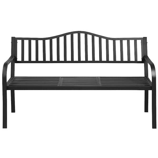 black metal porch bench