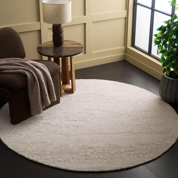 Harvest 6 ft. x 6 ft. Rust/Beige Distressed Solid Color Round Area Rug