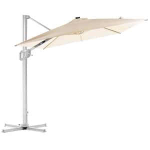 10 ft. Aluminum Square Patio Offset Umbrella Cantilever Umbrella, Center light And Strip Lights in Beige