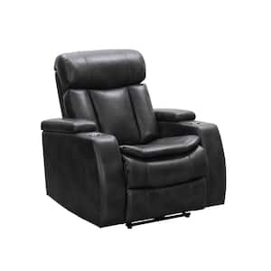 Zade Black Leather Theater Power Recliner with Power Headrest