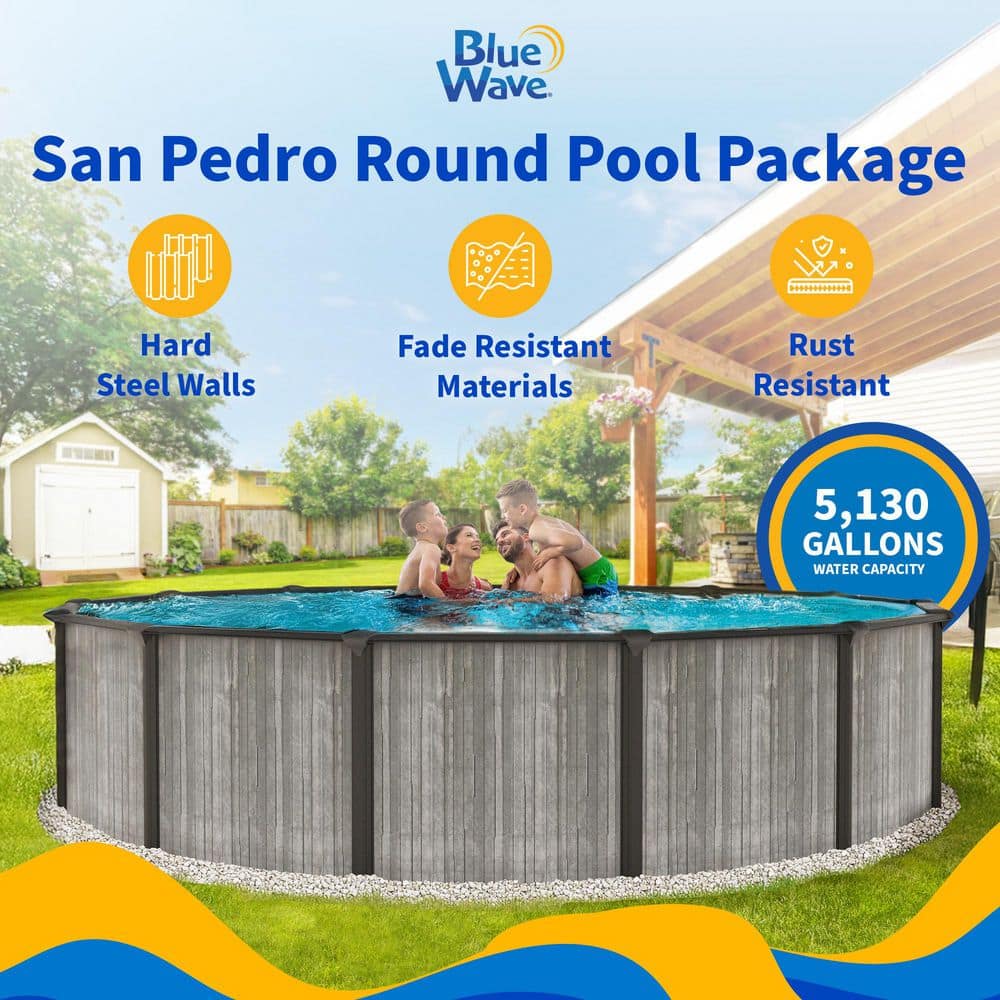 San Pedro 15' Round Gray Steel Above Ground Pool Package with Filter and Pump