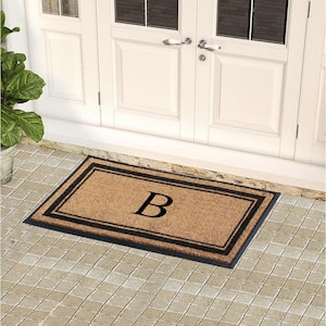 A1HC Border Black/Beige 24 in x 48 in Rubber & Coir Non-Slip Backing Thin Profile Outdoor Durable Monogrammed B Doormat