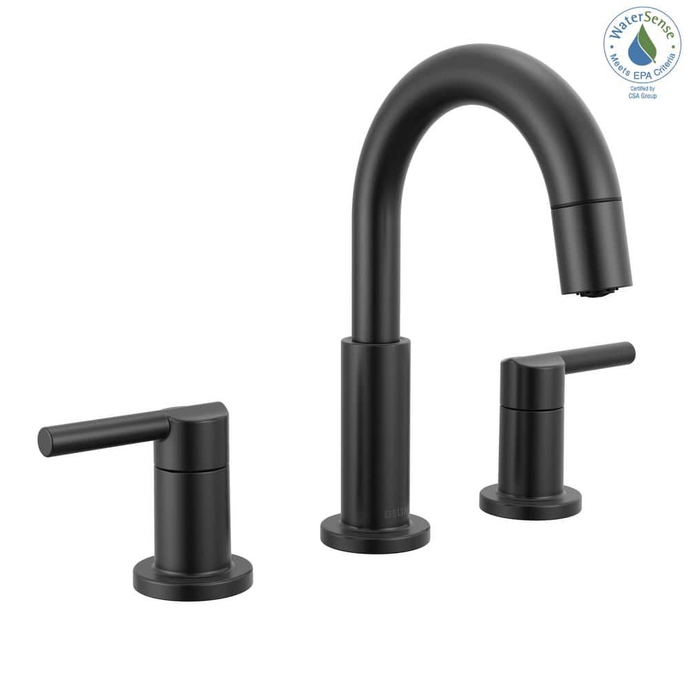 Matte Black Double Handle High Arc Widespread Bathroom Faucet