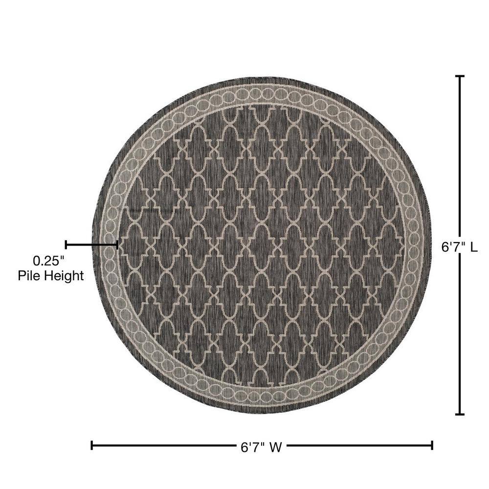 Elegant Non-Slip Black Synthetic 79" Round Area Rug