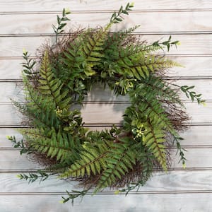 Artificial Fern 21 in. Wreath with Grapevine Base