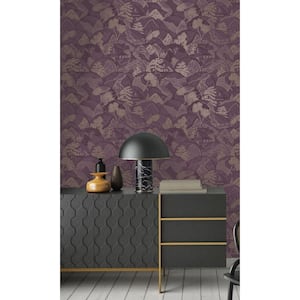 Plum Tropical Oriental Metallic Shelf Liner Non- Woven Wallpaper (57Sq.ft) Double Roll