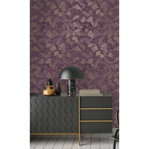 Walls Republic Plum Tropical Oriental Metallic Shelf Liner Non- Woven Wallpaper (57Sq.ft) Double Roll