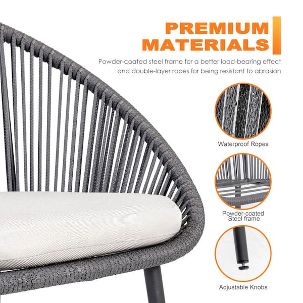 Nuu Garden Dark Gray 3-Piece Metal Outdoor Patio Bistro Set with Light Gray Cushions - image 5