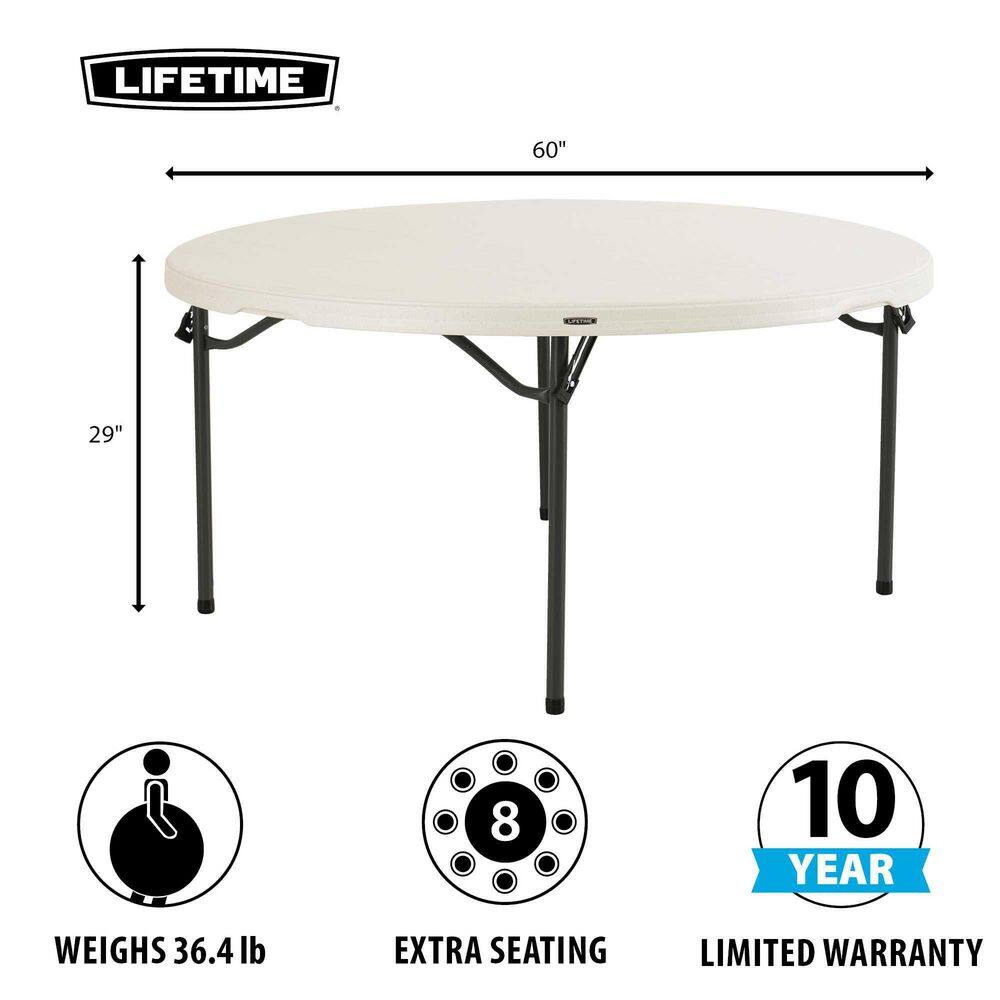 Almond 60-Inch Round Folding Table with Metal Frame