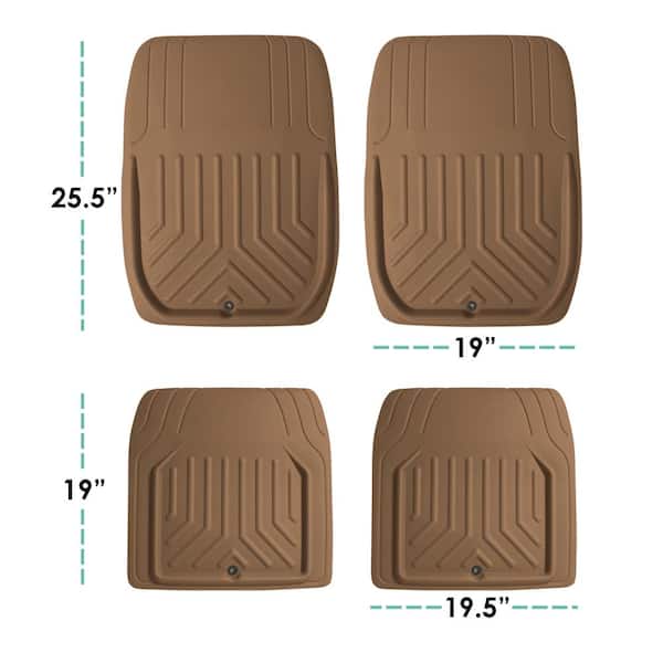 FH Group Trim-to-Fit Faux Leather Deep Tray Floor Mats - Full Set, Brown