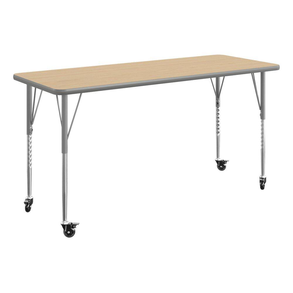 Wren Adjustable Light Natural Top/Silver Frame Rectangle Kids Activity Table with Thermal Laminate Top for 4