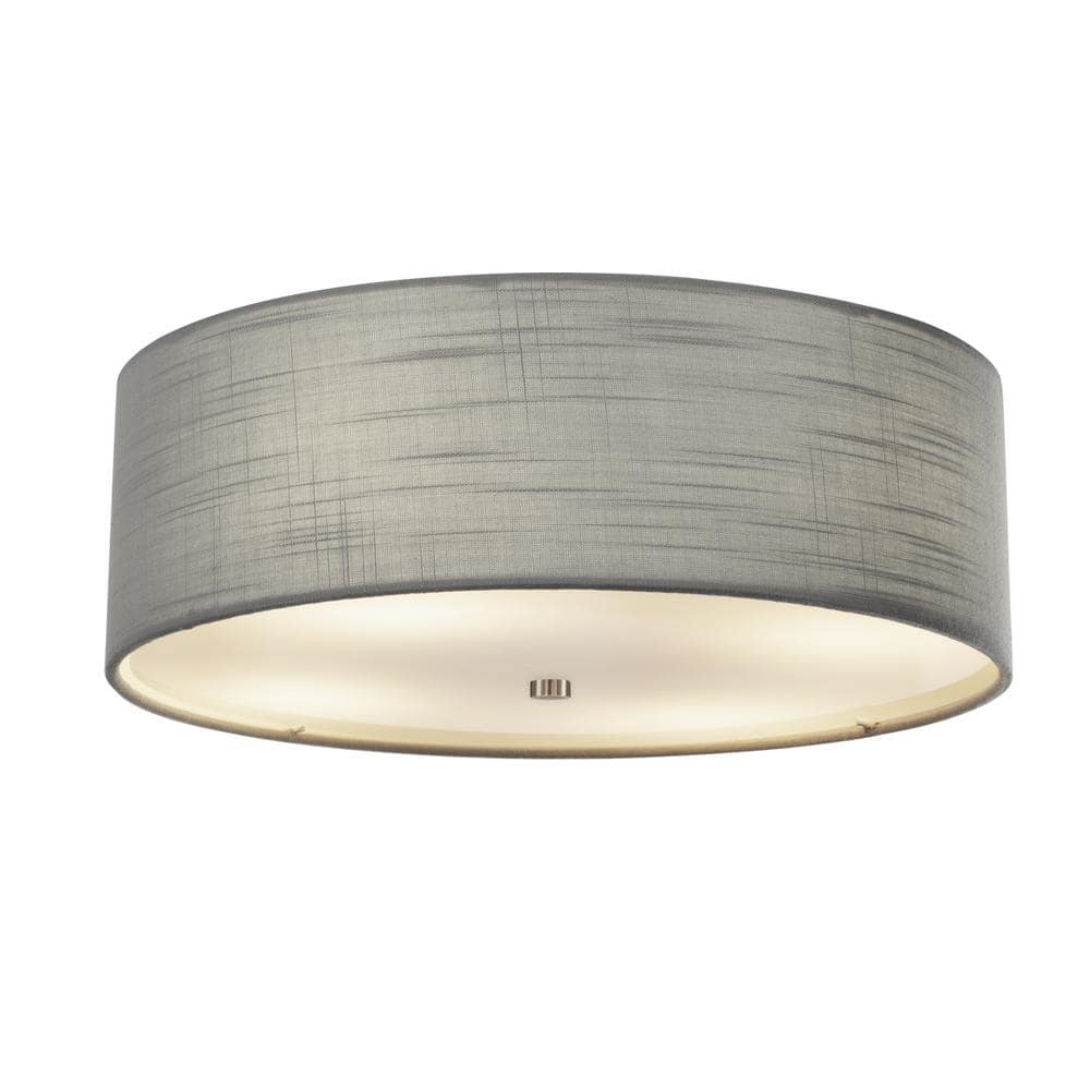 Elegant Gray Linen 18" Drum Pendant Light in Brushed Nickel