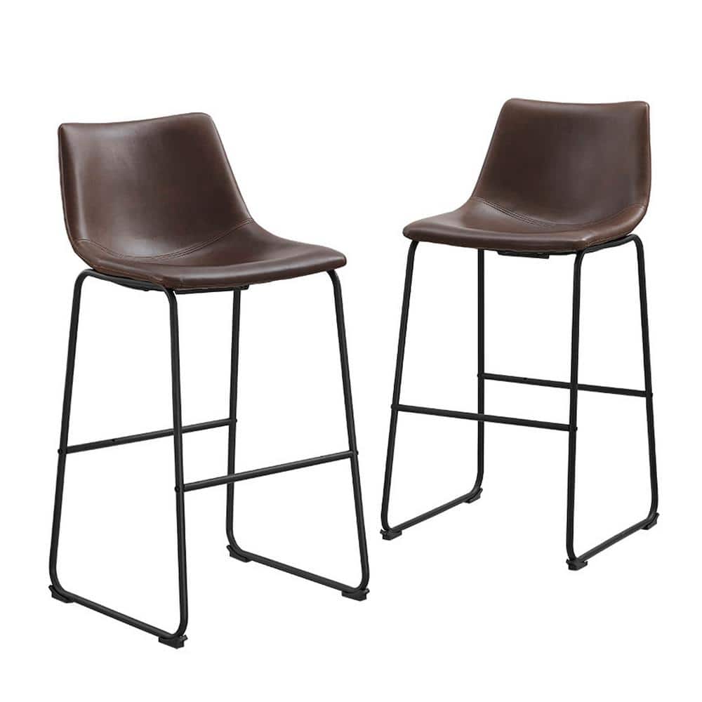Modern 26" Brown Faux Leather Counter Stool with Metal Legs