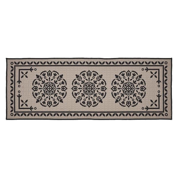 Custom House 17 in. W x 48 in. L Black Tan Medallion Bathmat
