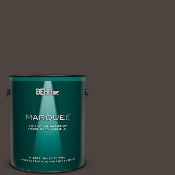BEHR MARQUEE 1 gal. #PPU5-01 Espresso Beans One-Coat Hide Semi-Gloss Enamel Interior Paint & Primer