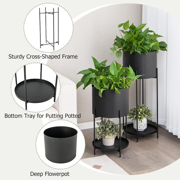 23.6 Black Plant Pot Indoor Modern Metal Planter with Stand for Living Room