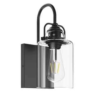 Modern 1-Light Black Wall Sconce with Glass Shade