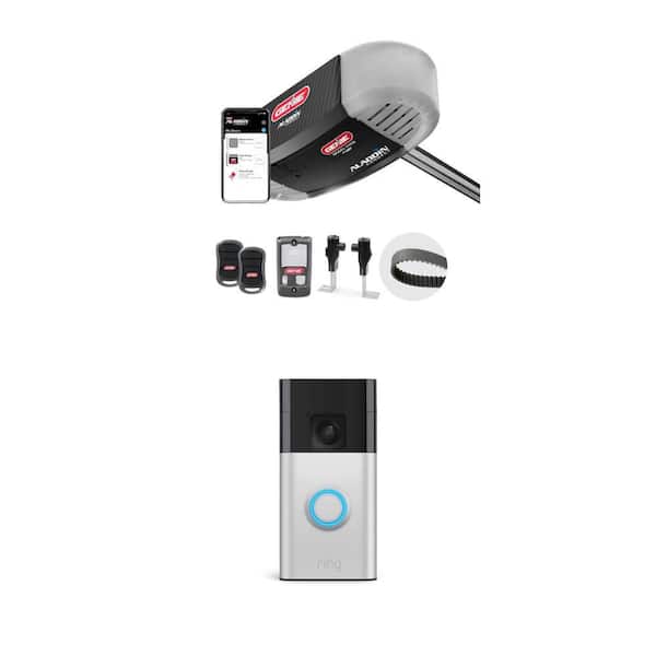 Signature Series 3/4 hp Garage Door Opener and Battery Doorbell with HD Video and 2-Way Talk - Satin Nickel