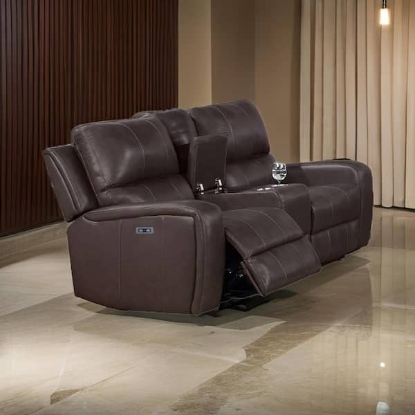 Benjara 71.5 in. Flared Arm Leather Rectangle Loveseat Recliner Sofa in Brown