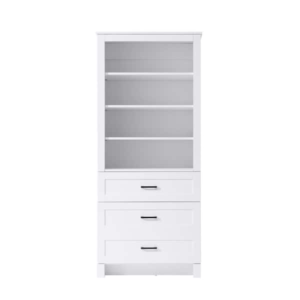 28 in. W x 18 in. D x 65 in. H White Freestanding Linen Cabinet