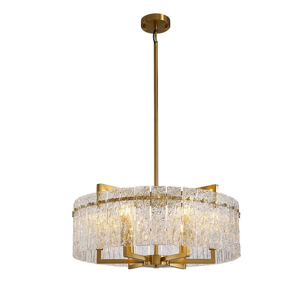 6-Light Gold 25.6in Modern Glass Shade Chandelier for Dining Room