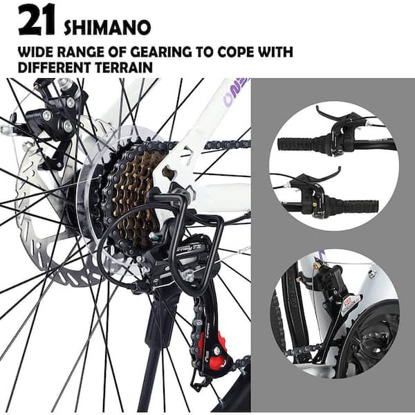 Cesicia 26 in. White Steel 21 Speed Mountain Bike with Dual Disc
