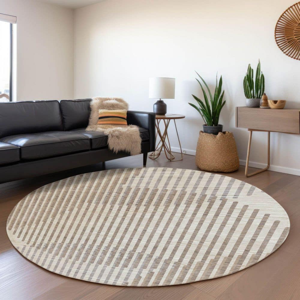 Mayfield Premium Machine Washable Abstract AMF1001 Beige 8 ft. x 8 ft. Round Rug price history on PriceWatchPro