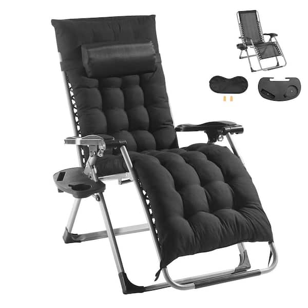 26 in. Zero Gravity Chair 500 lb. Capacity Adjustable Recliner Lounge with Cushion Headrest Cup Holder Black