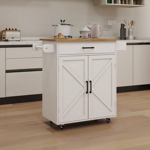 Nestfair White Wood Base with Mdf Wood Top Rolling Kitchen Island (17.72-in x 37.99-in x 36.02-in)