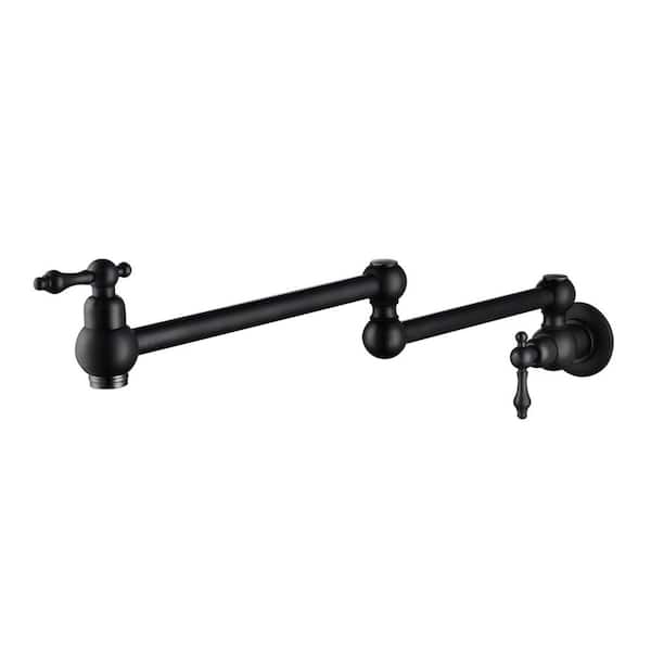 Aosspy Wall Mounted Pot Filler with Double Handle in Matte black