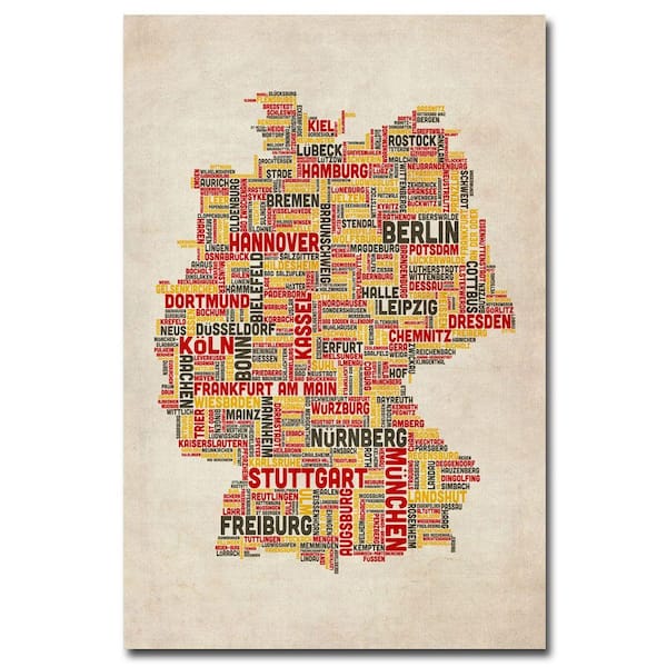 Trademark Fine Art 18 in. x 24 in. Germany - Cities Text Map Canvas Art
