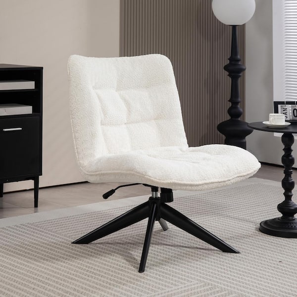 Glamour Home Belva White Boucle Upholstered Fabric Accent Chair with Black Metal Swivel Legs