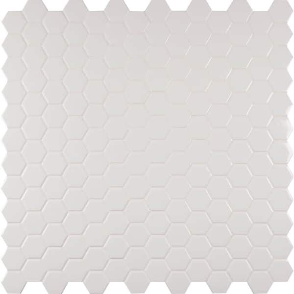 Whisper White Hexagon 12 in. x 12 in. x 10 mm Ceramic Mesh-Mounted Mosaic Wall Tile