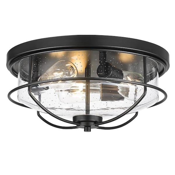 JAZAVA 15 in. 3-Light Matte Black Flush Mount Ceiling Light