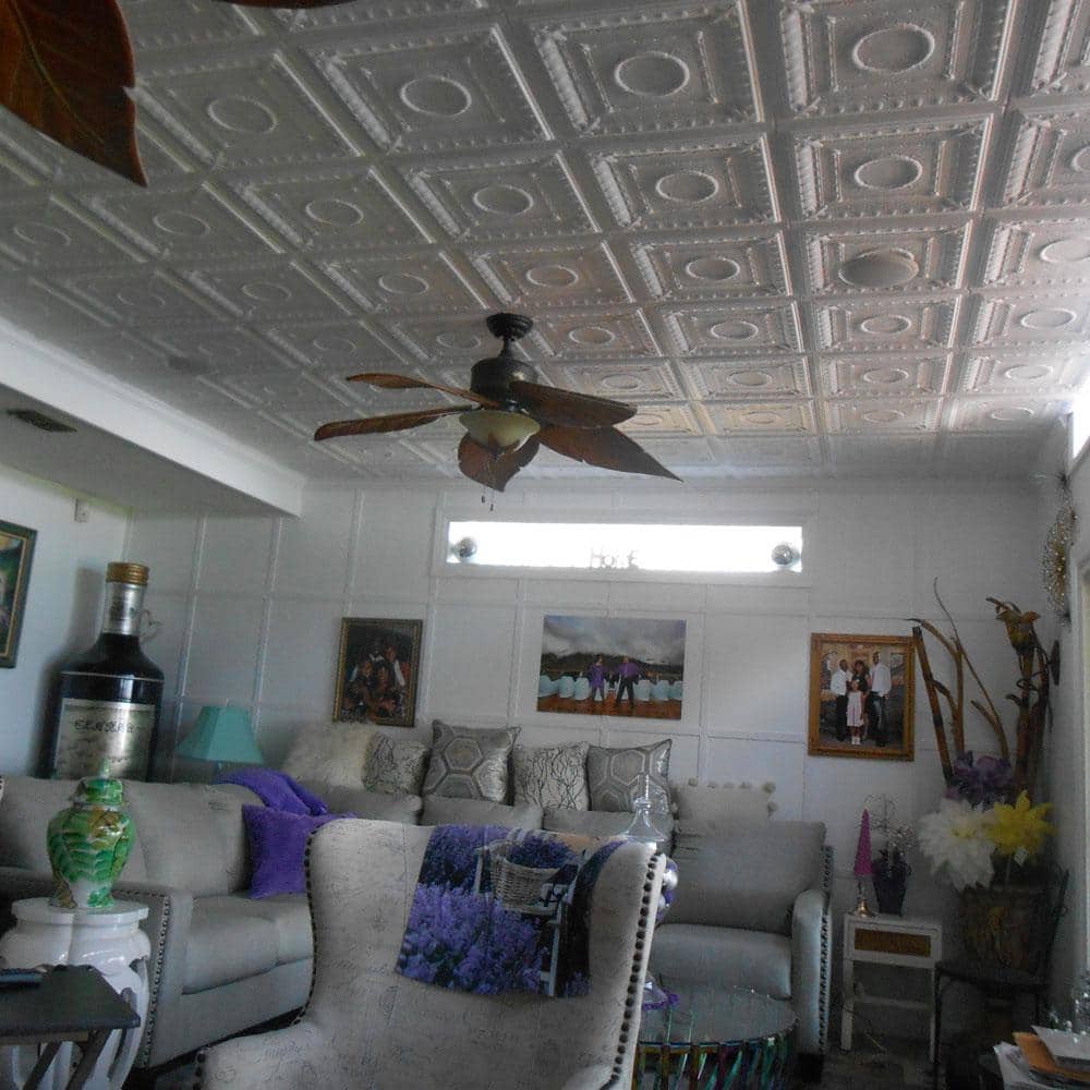 Romanesque White Polystyrene Glue-up Ceiling Tile 1.6 ft x 1.6 ft