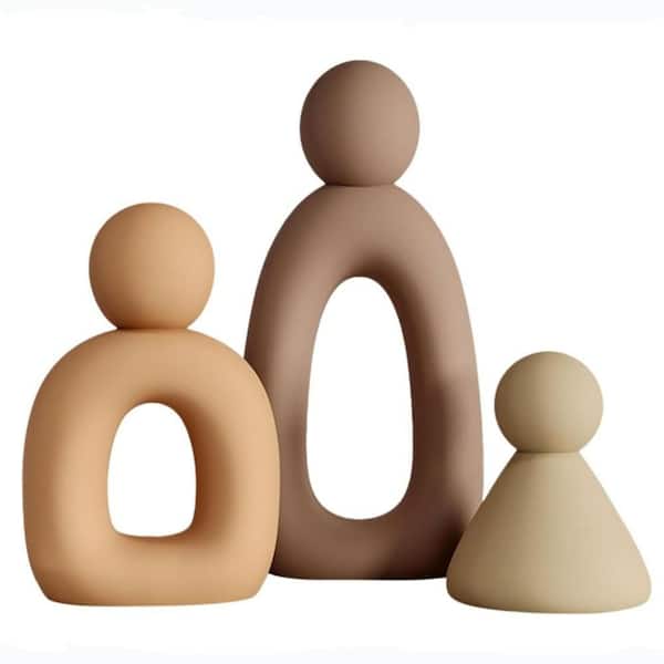 Brown 3 in. x 5 in. Resin Abstract Family of 3 Figurines