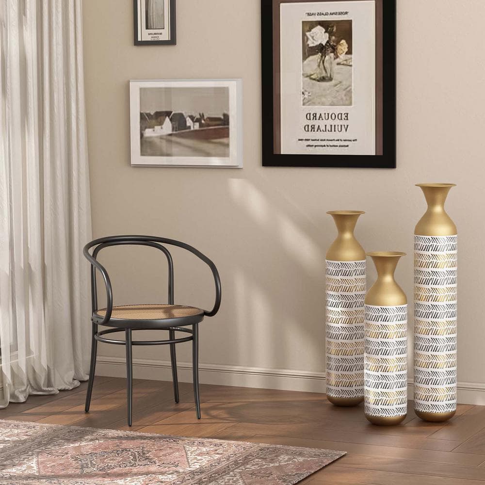 24 in. 28.7 in. 33.5 in. H Antique White Metal Cylinder Floor Vases Modern 