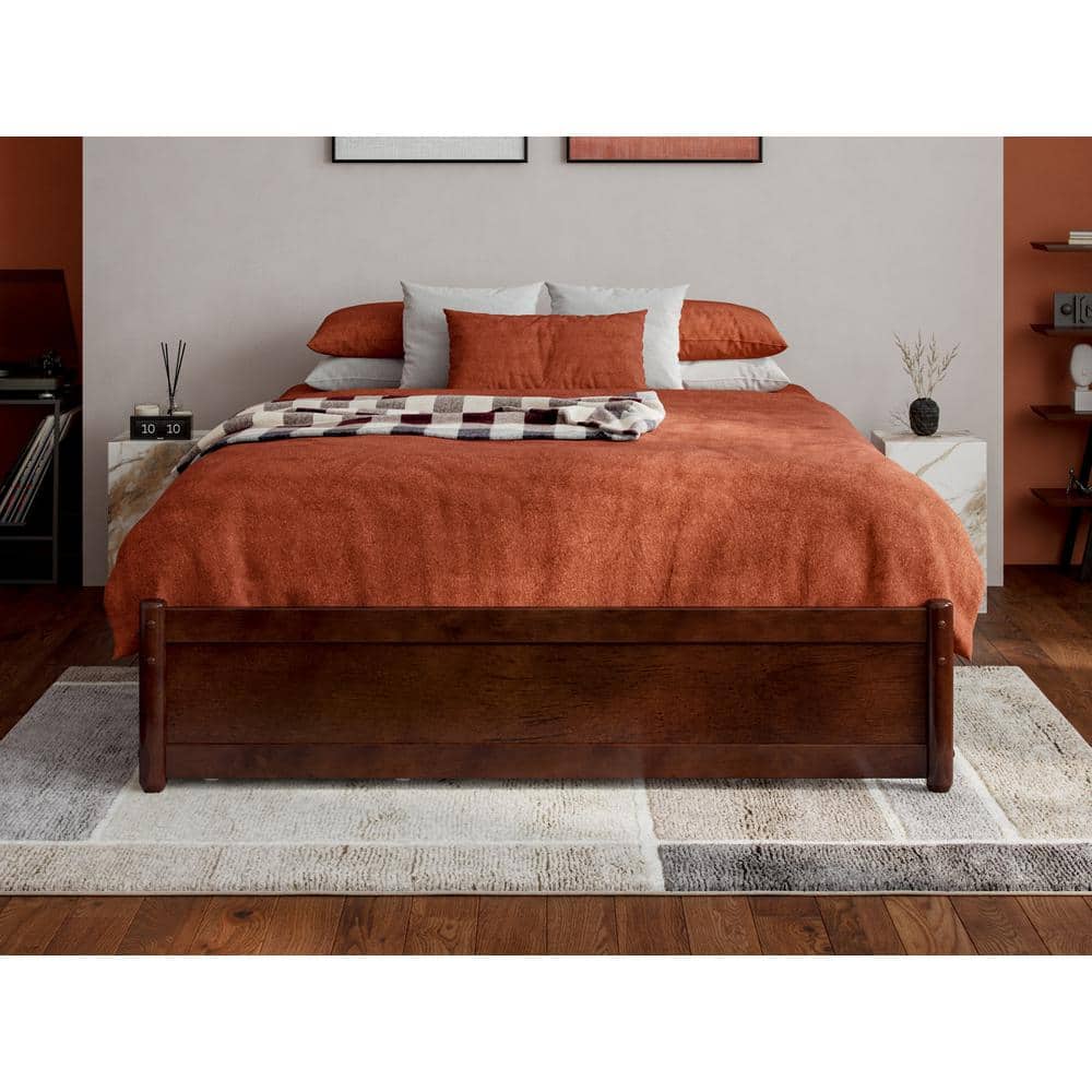 Barcelona Walnut Full Wood Panel Platform Bed with Storage Drawers