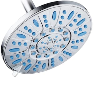 Antimicrobial 6-Spray 7 in. High Pressure Single Wall Mount Waterfall Fixed Adjustable Rain Shower Head in Chrome