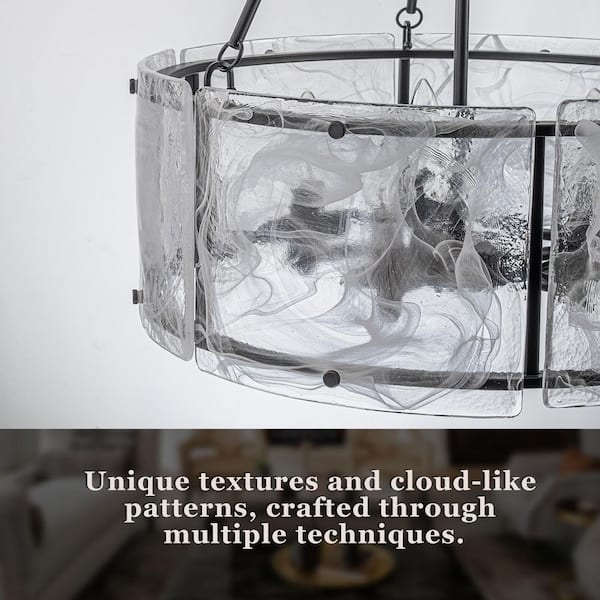 Chloe 5-Light Modern Black-Cloudy Glass Drum Chandelier
