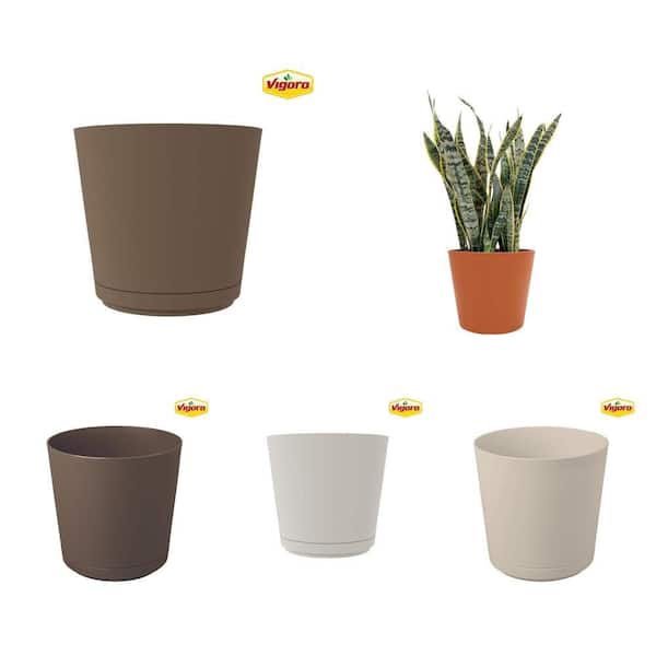Kyra Round Planter 5-Pack Combo: 2 Small Planters (6 in), 2 Medium Planters (12 in), & 1 Large Planter (16 in)