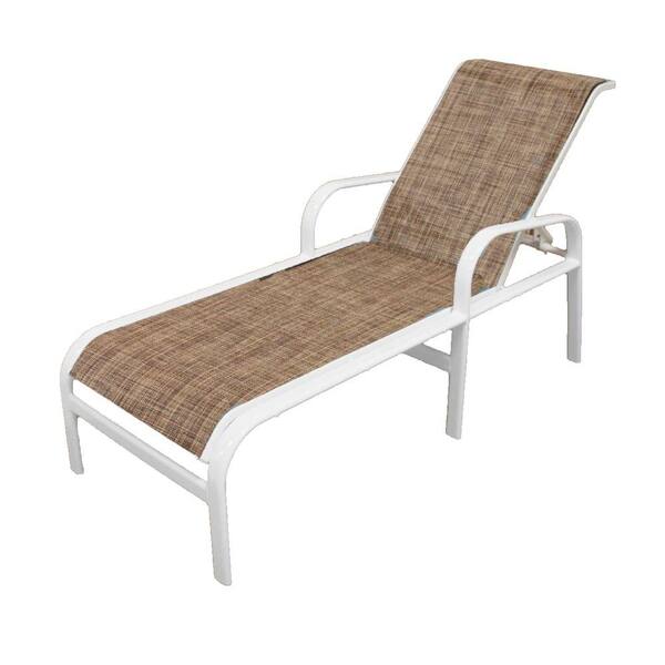 Unbranded Marco Island White Commercial Grade Aluminum Outdoor Patio Chaise Lounge with Chesterfield Sling